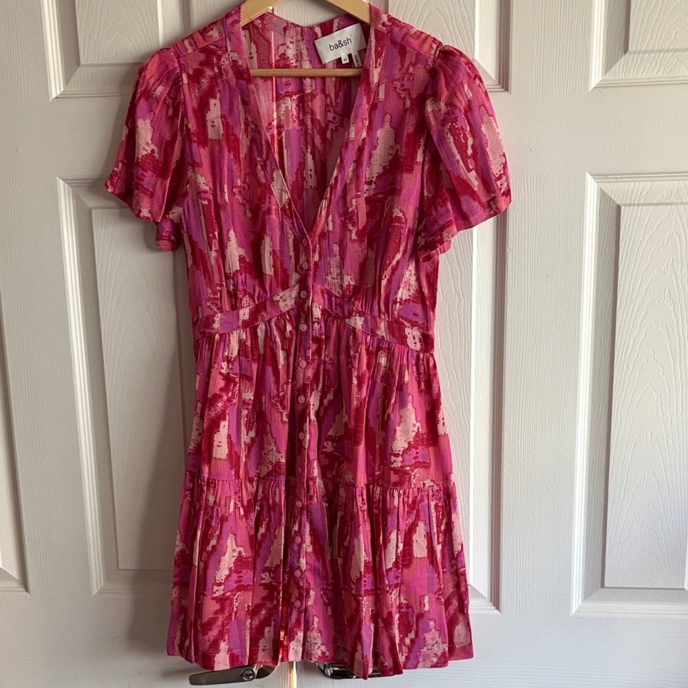 ba&sh Fuchsia and Magenta Abstract Dress